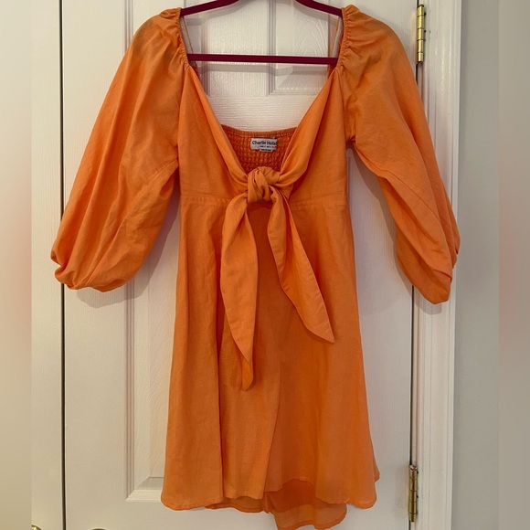 Charlie Holiday Orange Puff Sleeve Dress